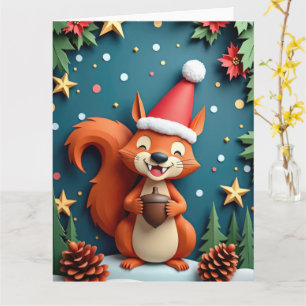Carte Écureuil joyeux avec ornement de gland Art de Noël