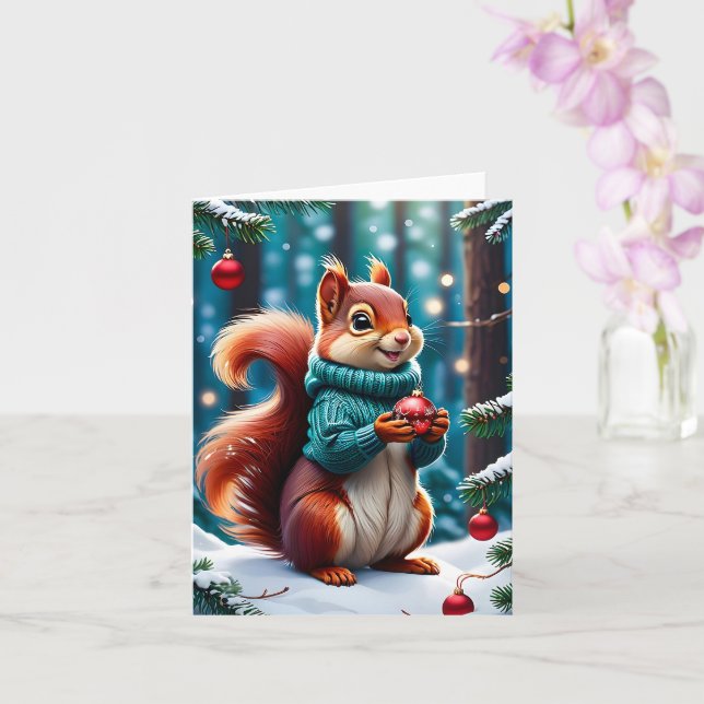 Carte Écureuil rouge mignon dans des boules de Noël plus (Orchidée)
