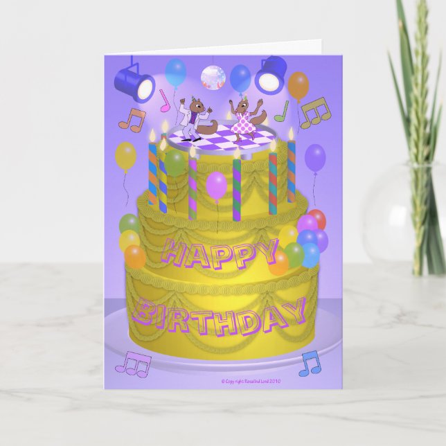 Carte Écureuils dansants sur gâteau d'anniversaire (Devant)