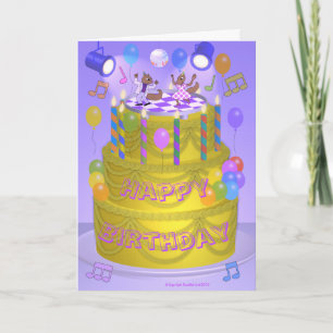 Carte Écureuils dansants sur gâteau d'anniversaire