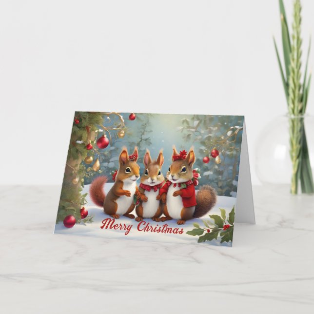 Carte Écureuils de Noël Fantaisie Délice  (Devant)