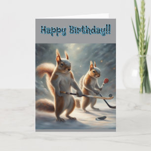 Carte Écureuils jouant au hockey pour un anniversaire