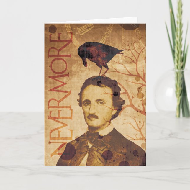 Carte Edgar Allan Poe Quoth Raven plus jamais (Devant)