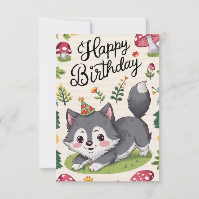 Carte Editable Simple Wolf Digital Anniversaire (Devant)
