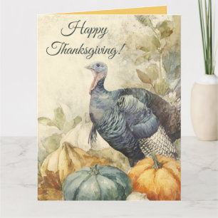 Carte Editable Thanksgiving Turquie Citrouilles et Feuil
