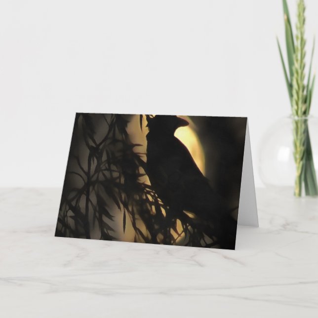 Carte Eerie Raven Silhouette Contre Une Lune Fantastique (Devant)