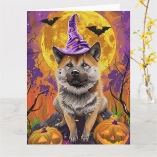 Carte Éffrayant Akita Halloween Witch et Citrouille
