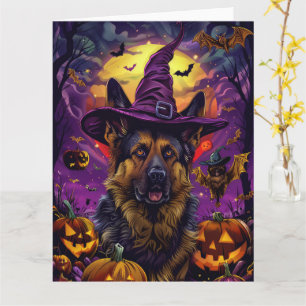 Carte Éffrayant allemand berger Halloween sorcier Citrou