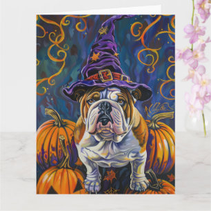 Carte Éffrayant Bulldog Halloween sorcière et Citrouille