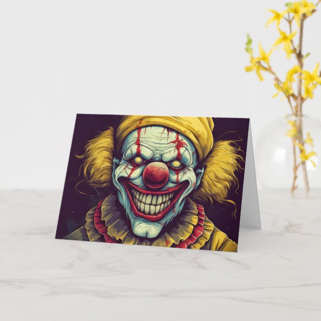 Carte Effrayant Clown carnavaleux de Funhouse Halloween (Fleur jaune)