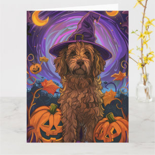Carte Éffrayant Goldendoodle Chien Halloween Citrouille