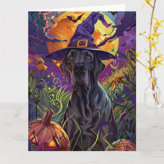 Carte Éffrayant grand chien Danse Halloween Citrouille s (Fleur jaune)