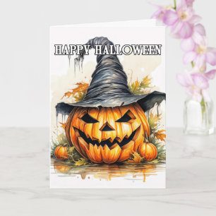 Carte Éffrayant Halloween Citrouille sorcière