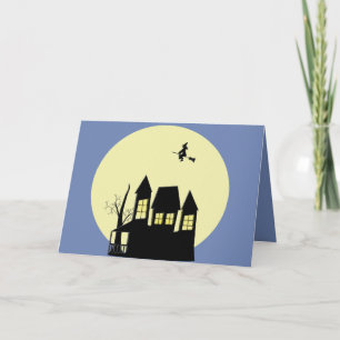 Carte Éffrayant Halloween Haunted House sorch Pleine lun