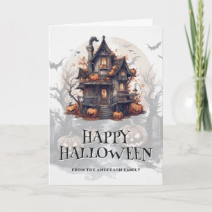 Carte Éffrayant Halloween Maison hantée chauves-souris C