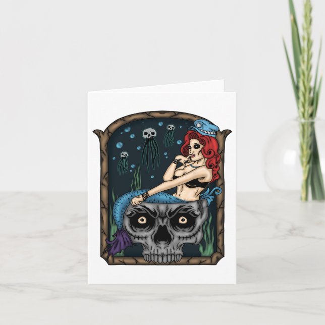 Carte Éffrayant Halloween Punk Goth Crâne sirène (Devant)