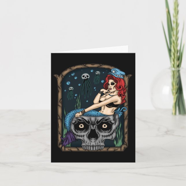 Carte Éffrayant Halloween Punk Goth Crâne sirène (Devant)