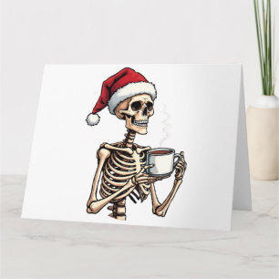 Carte Éffrayant Halloween Sipping Café Noël Père Noël