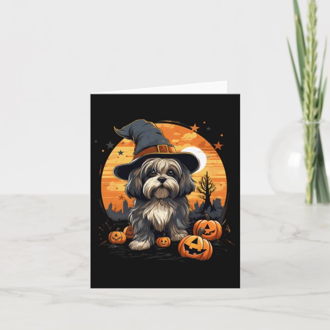 Carte Éffrayant Lhasa Apso Chien sorcière Halloween (Devant)