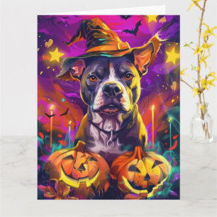 Carte Éffrayant Pitbull Chien Halloween sorcière et Citr