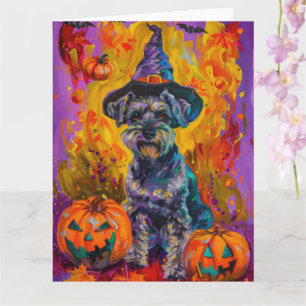 Carte Éffrayant Schnauzer Chien Halloween sorcière et Ci
