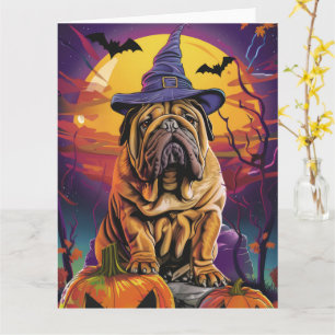 Carte Éffrayant Shar Pei Chien Halloween sorcière et Cit