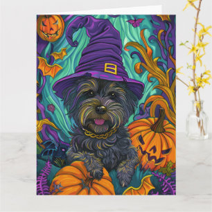 Carte Éffrayant Tibétain Terrier Chien Halloween Citroui