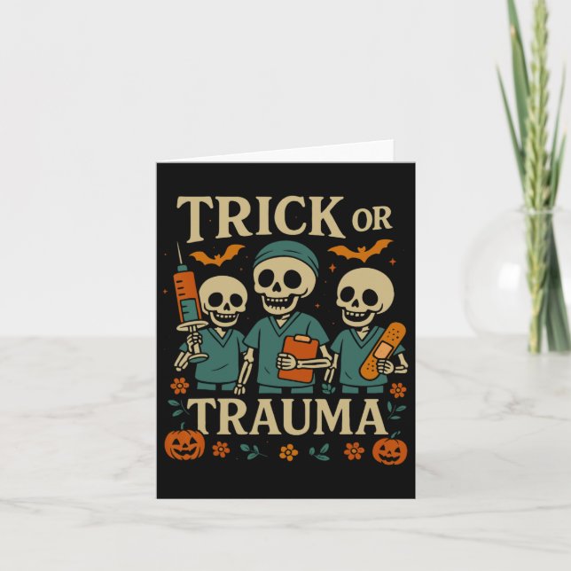 Carte Éffrayant Trame Ou Trauma Skeleton Citrouille Hall (Devant)