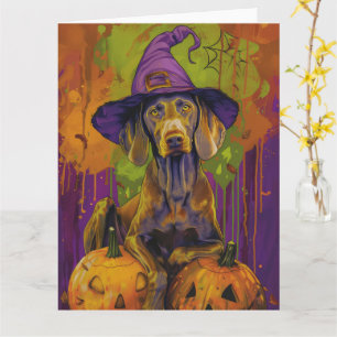Carte Éffrayant Weimaraner Chien Halloween sorcière et C