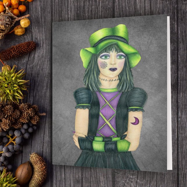 Carte Éffrayante Goth Girl Vert Casquette violet noir ro (Créateur téléchargé)