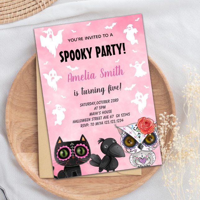 Carte Éffrayante pour enfants ou adultes (Black Cat Halloween Birthday Invitations)