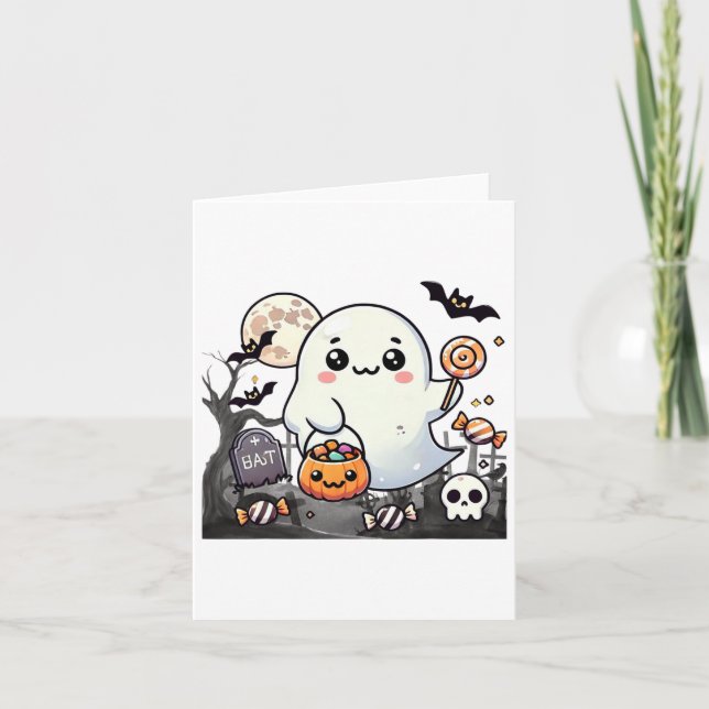 Carte Éffrayants amis mignons Halloween Ghost Citrouille (Devant)