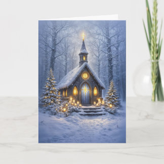 Carte Église de campagne de Noël dans les bois avec des
