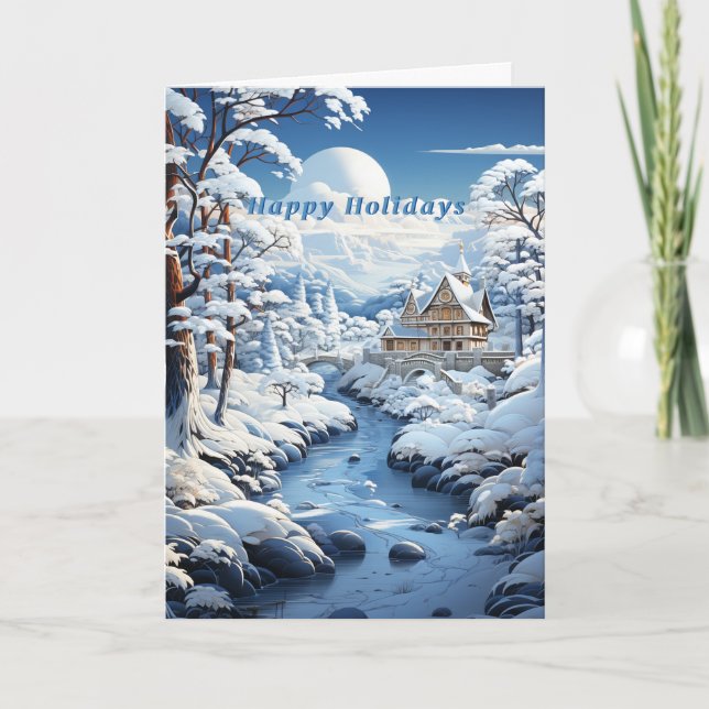 Carte Église de campagne en forêt hivernale rivière gelé (Devant)