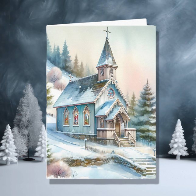 Carte Église de la Petite Cute le jour de la neige | Noë (Créateur téléchargé)