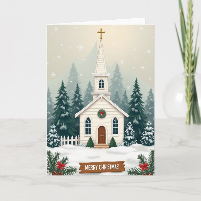 Carte Église de Noël enneigée (Devant)