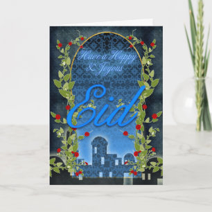 Carte Eid, Joyeux Et Joyeux Aïd, Bleu