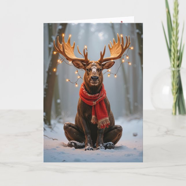 Carte Élan de Noël avec lumières de fête (Devant)