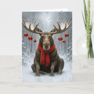 Carte Élan de Noël avec ornements de fêtes
