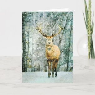 Carte Élan d'hiver dans un tableau à l'aquarelle de neig