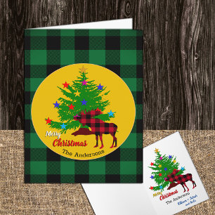 Carte Élan rustique, Sapin de Noël, Nom de famille, Carr
