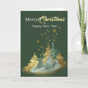 Carte Élégance de Noël : Sapin vert et or