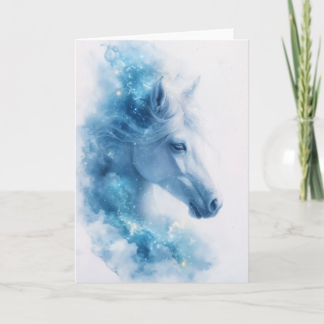Carte Élégance étoilée d'un cheval blanc (Devant)