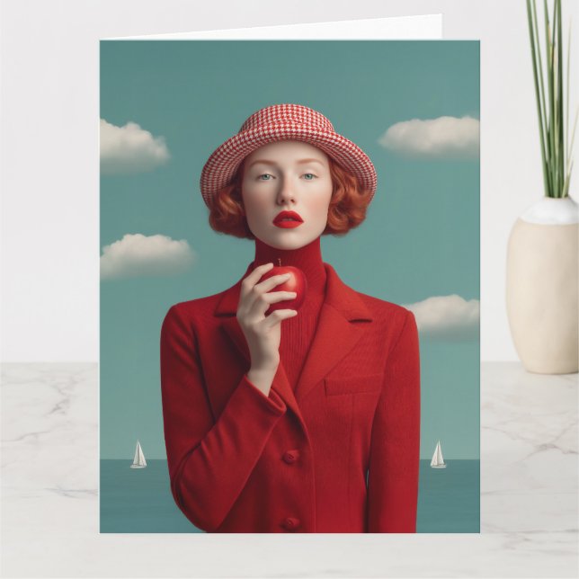 Carte Élégance rouge avec Apple (Devant)