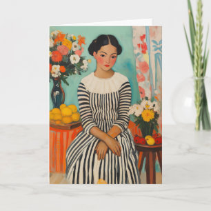 Carte Élégance striée avec fleurs