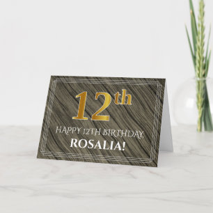 Carte Elégant 12ème anniversaire : Faux Wood, Faux Gold