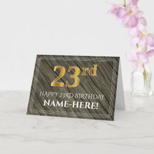 Carte Elégant 23ème anniversaire : Faux Wood, Faux Gold