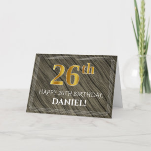 Carte Elégant 26ème anniversaire : Faux Wood, Faux Gold