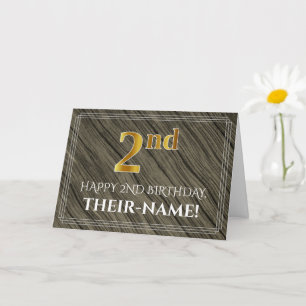 Carte Elégant 2ème anniversaire : Faux Wood, Faux Gold L