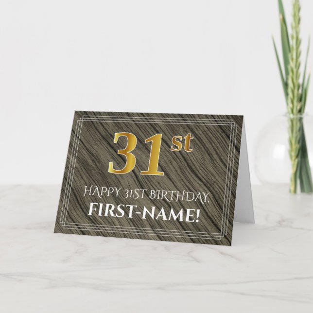 Carte Elégant 31ème anniversaire : Faux Wood, Faux Gold  (Devant)